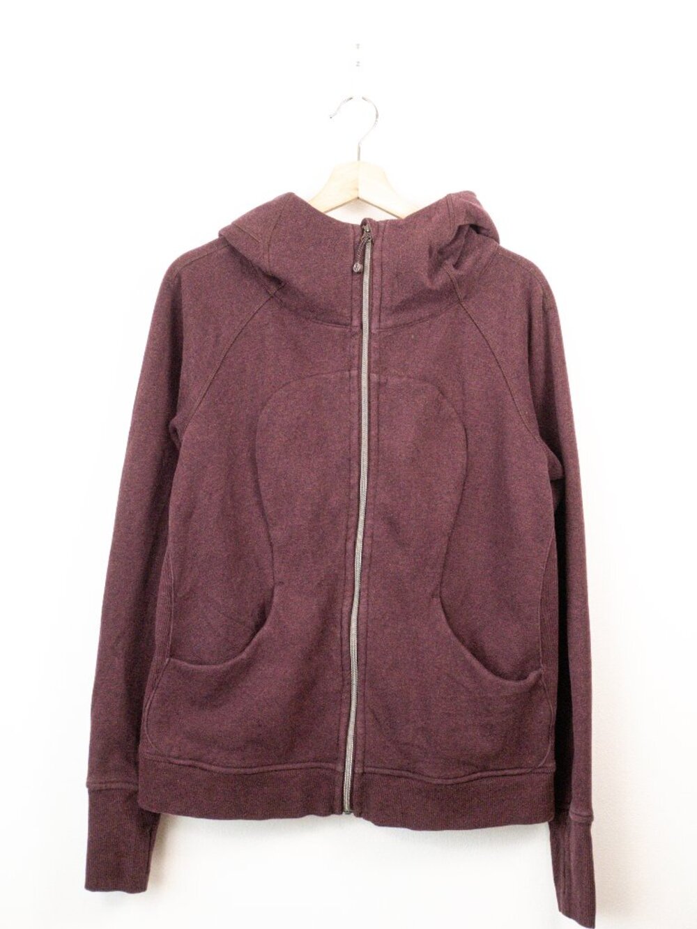 Lululemon Classic Scuba Full Zip Hoodie Maroon Burgundy Fleece Size 12